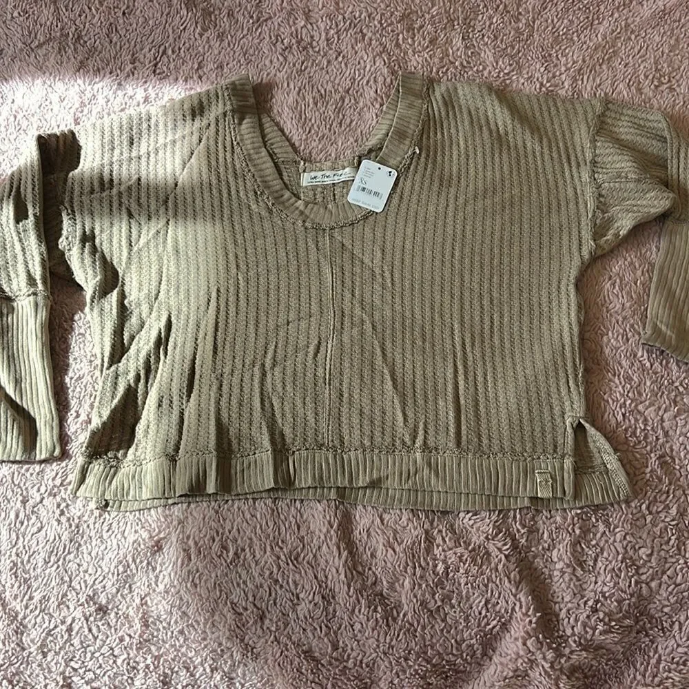 NWT Free People New Magic Thermal Tee shirt beige XS